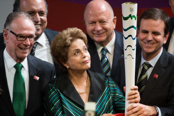 President Dilma Rousseff unveiling the Rio 2016 Olympic Torch on July 3, 2015
