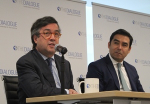 Luis Alberto Moreno (L), the president of the Inter-American Development Bank, gave opening remarks at the event.  //  Photo: Inter-American Dialogue. 