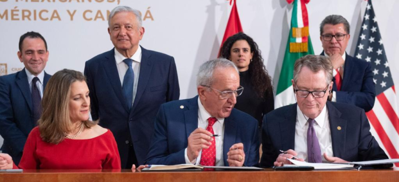 Canadian, Mexican and U.S. officials signed amendments to the USMCA trade accord last week in Mexico City. // Photo: Mexican Government.