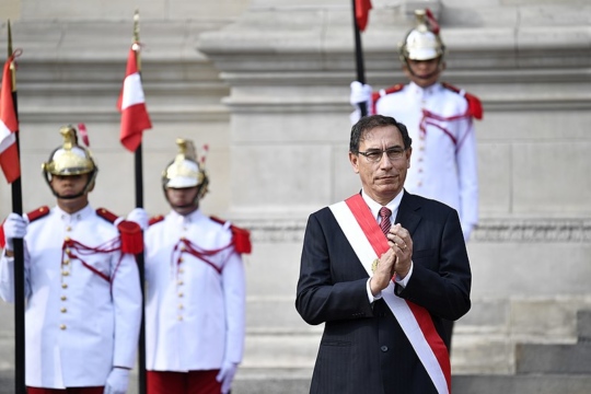 Martin Vizcarra, president of Peru, during ceremony for new foreign minister Néstor Popolizio Bardales