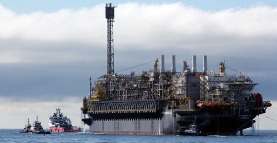 A platform of Brazilian state oil company Petrobras is pictured.