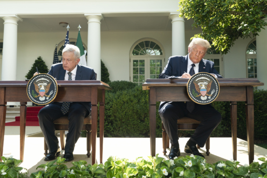 President Donald J. Trump and President of the United Mexican States Andres Manuel Lopez Obrador sign a joint declaration