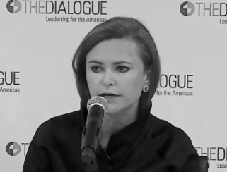Emily Mendrala speaking at a Dialogue event