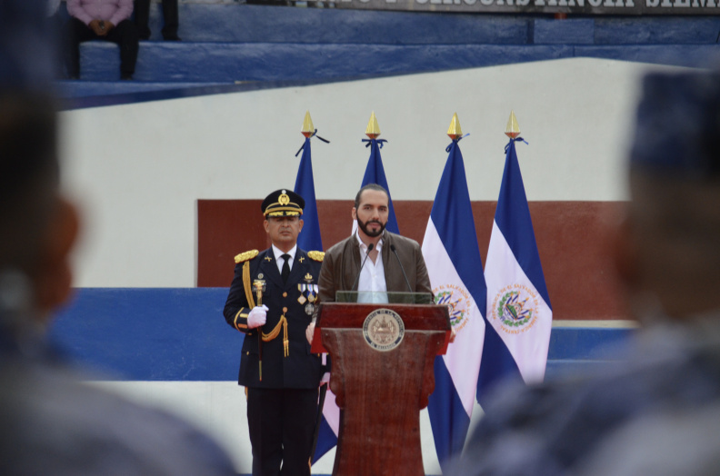 President of El Salvador, Nayib Bukele, receives the baton of command of the Armed Forces of El Salvador