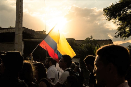 Colombian flag in a group of people