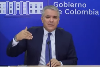 Colombian President Iván Duque speaks at the online event.