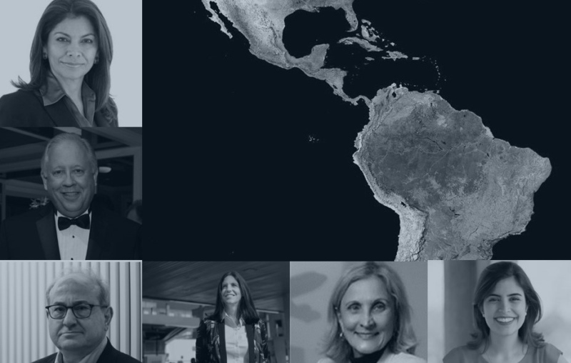 collage of panelists with map of the Americas