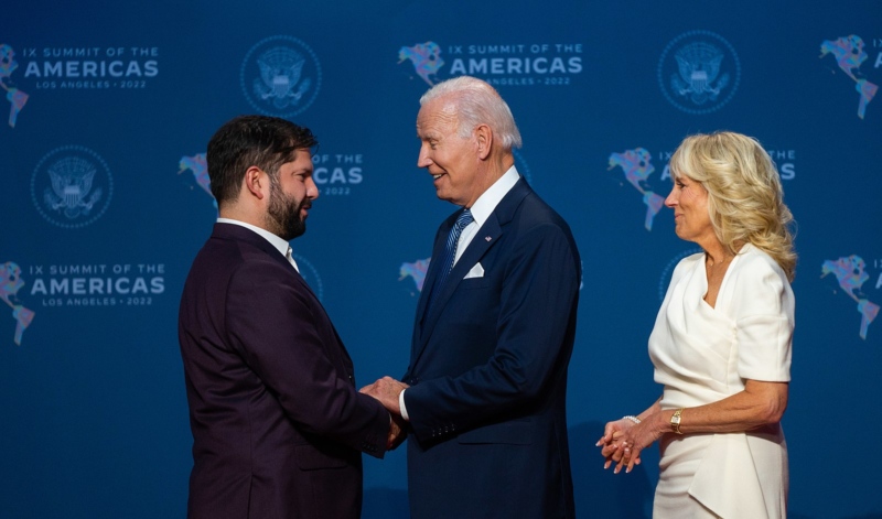 Gabriel Boric was greeted by Joe + Jill Biden at the opening of the 9th Summit of the Americas