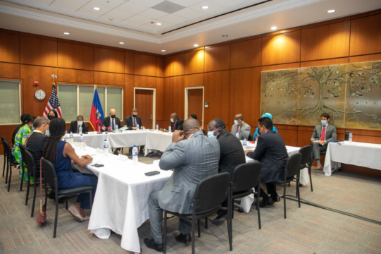 Photo of Brian Nichols meeting with Haitian civil society leaders