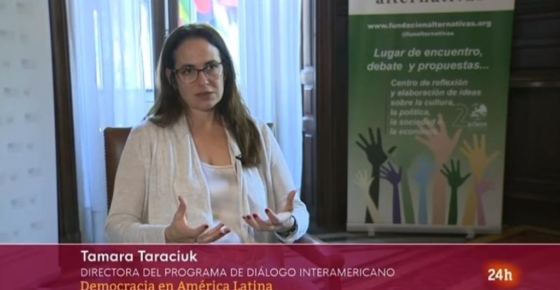 Image of TV interview with Tamara Taraciuk Broner