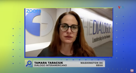 Image of YouTube video during interview with Tamara Taraciuk Broner at Voz de América